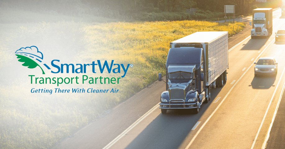 Truck moving on highway with SmartWay logo overlay