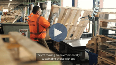 48forty pallet worker moving recycled whitewood pallet